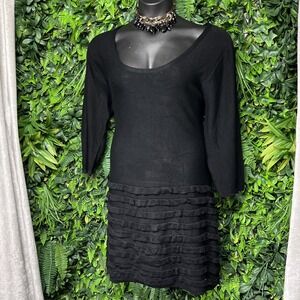 ISABELLA RODRIGUEZ Dress Women XL Black Sheath Knit Round Neck Ruffle 2094‎
